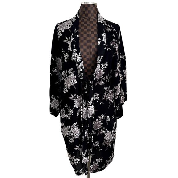 Spiritual Gangster Black Floral Robe O/S Layer Cardigan Cover Up Shawl Kimono - Picture 2 of 9